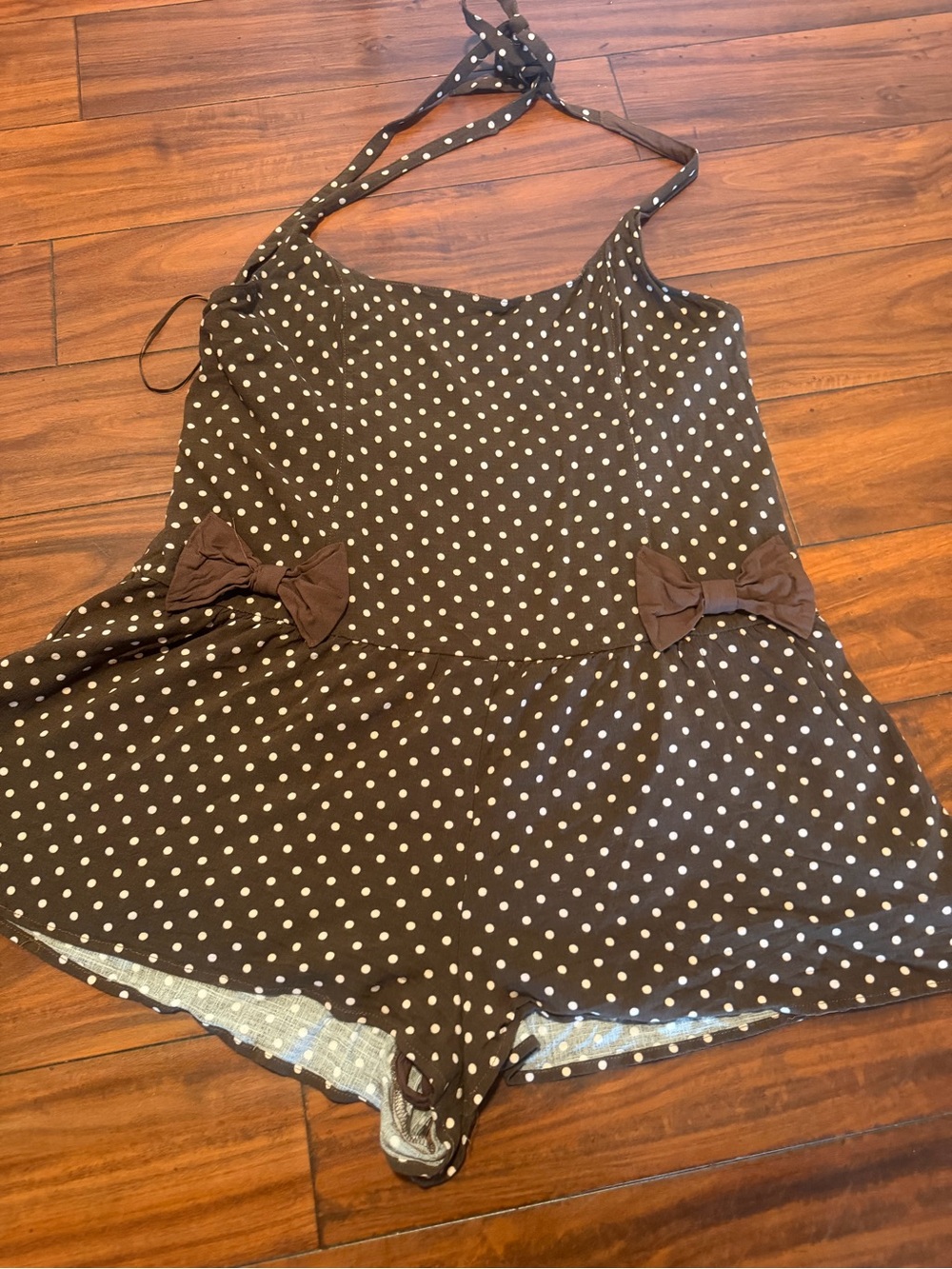 Free People Brown and White Polka Dot Halter Romper - Picture 3 of 9